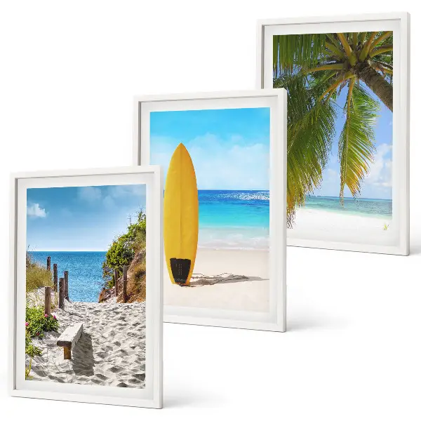Juego de 3 cuadros con diseño de playas de vacaciones, olas y palmeras