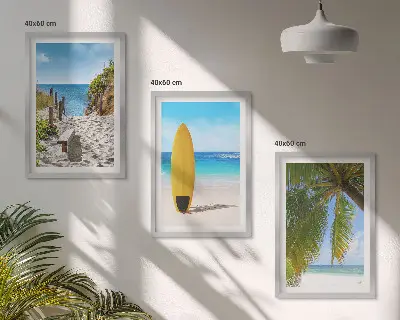 Juego de 3 cuadros con diseño de playas de vacaciones, olas y palmeras