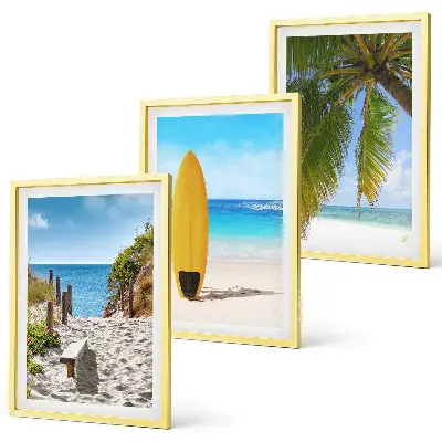 Juego de 3 cuadros con diseño de playas de vacaciones, olas y palmeras