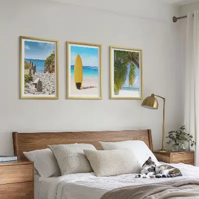 Juego de 3 cuadros con diseño de playas de vacaciones, olas y palmeras