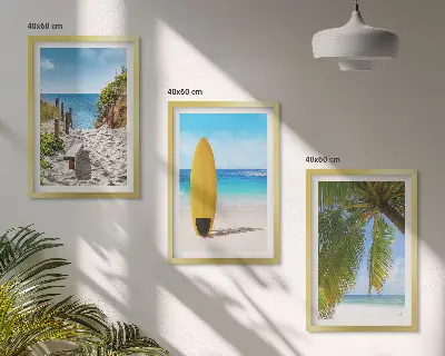 Juego de 3 cuadros con diseño de playas de vacaciones, olas y palmeras