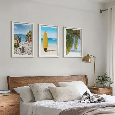 Juego de 3 cuadros con diseño de playas de vacaciones, olas y palmeras