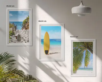 Juego de 3 cuadros con diseño de playas de vacaciones, olas y palmeras