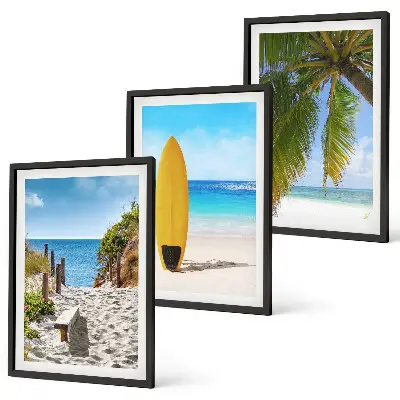 Juego de 3 cuadros con diseño de playas de vacaciones, olas y palmeras