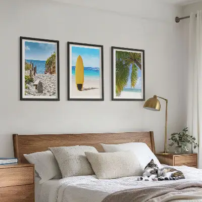 Juego de 3 cuadros con diseño de playas de vacaciones, olas y palmeras