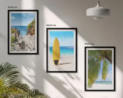 Juego de 3 cuadros con diseño de playas de vacaciones, olas y palmeras