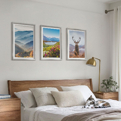 Set de 3 cuadros para salón naturaleza de los ciervos del lago de montaña