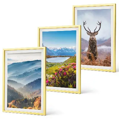 Set de 3 cuadros para salón naturaleza con ciervos en un lago de montaña