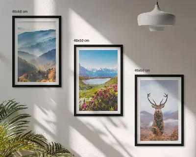 Set de 3 cuadros para salón naturaleza con ciervos en un lago de montaña