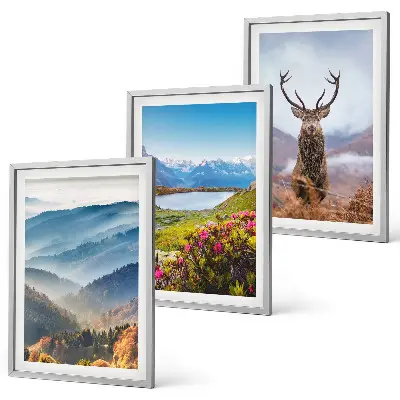 Set de 3 cuadros para salón naturaleza con ciervos en un lago de montaña