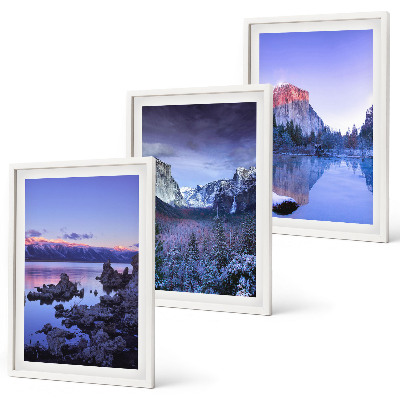 Juego de 3 cuadros Paisajes de montaña, puesta de sol, agua