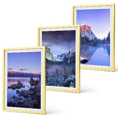 Juego de 3 cuadros Paisajes de montaña, puesta de sol, agua