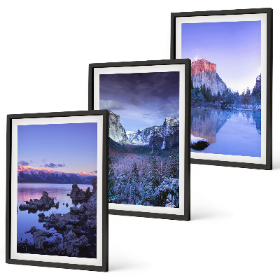 Juego de 3 cuadros Paisajes de montaña, puesta de sol, agua