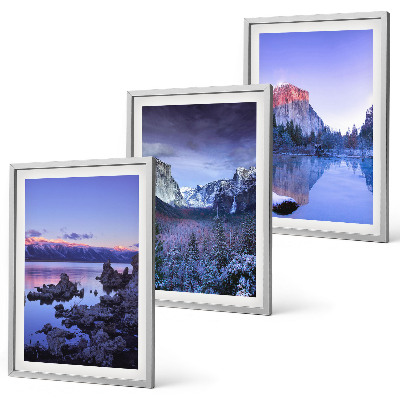 Juego de 3 cuadros Paisajes de montaña, puesta de sol, agua