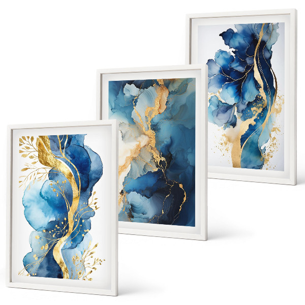 Set de 3 cuadros para salón patrones abstractos azules