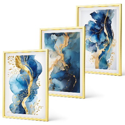 Set de 3 cuadros para salón patrones abstractos azules