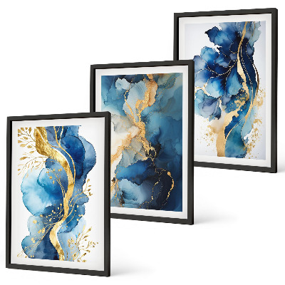Set de 3 cuadros para salón patrones abstractos azules