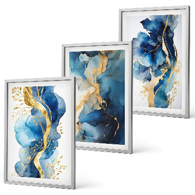 Set de 3 cuadros para salón patrones abstractos azules