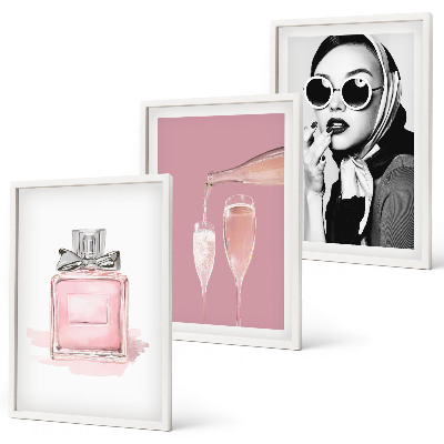 Juego de 3 cuadros Accesorios elegantes de color rosa