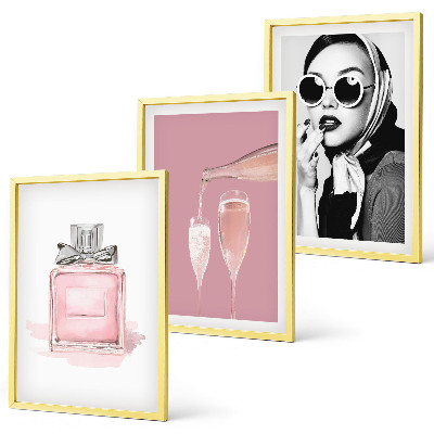 Juego de 3 cuadros Accesorios elegantes de color rosa