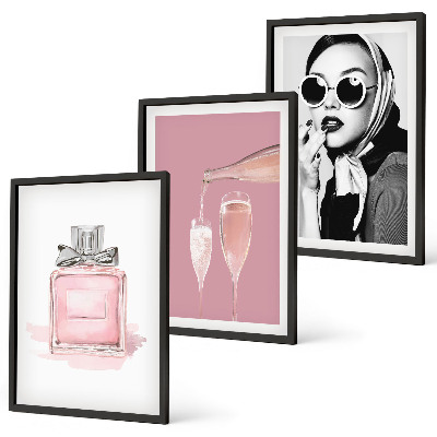 Juego de 3 cuadros Accesorios elegantes de color rosa