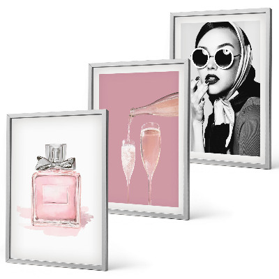 Juego de 3 cuadros Accesorios elegantes de color rosa