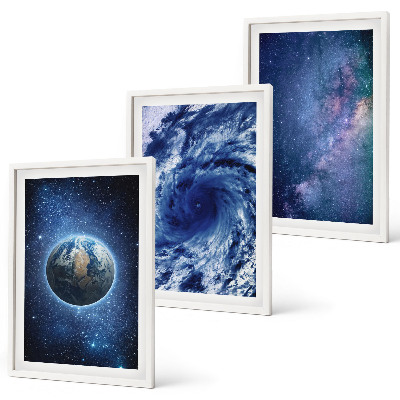 Juego de 3 cuadros Galaxia de tormenta espacial de la Tierra