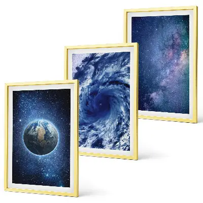 Juego de 3 cuadros diseño de galaxia con tormenta espacial en la Tierra