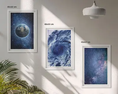 Juego de 3 cuadros diseño de galaxia con tormenta espacial en la Tierra