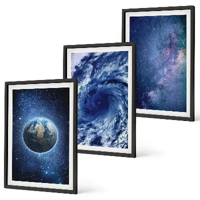 Juego de 3 cuadros diseño de galaxia con tormenta espacial en la Tierra
