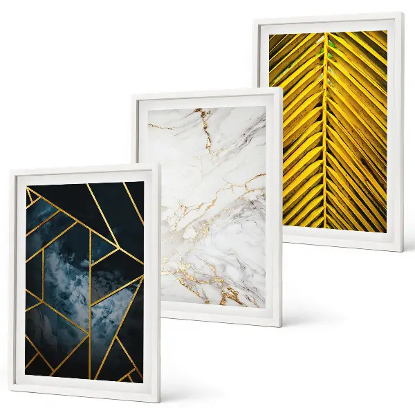 Set de 3 cuadros decorativos para salón con diseño de patrones geométricos y vegetación