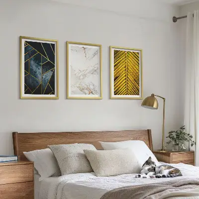 Set de 3 cuadros decorativos para salón con diseño de patrones geométricos y vegetación