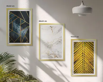 Set de 3 cuadros decorativos para salón con diseño de patrones geométricos y vegetación