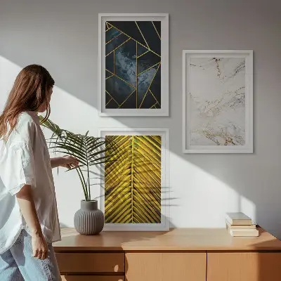 Set de 3 cuadros decorativos para salón con diseño de patrones geométricos y vegetación