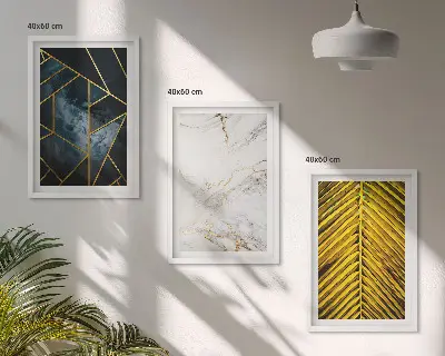 Set de 3 cuadros decorativos para salón con diseño de patrones geométricos y vegetación