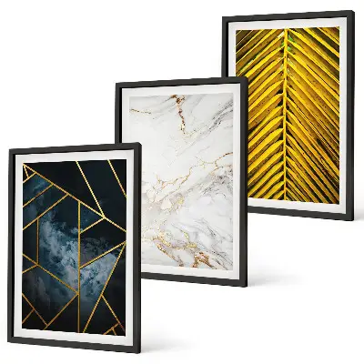 Set de 3 cuadros decorativos para salón con diseño de patrones geométricos y vegetación