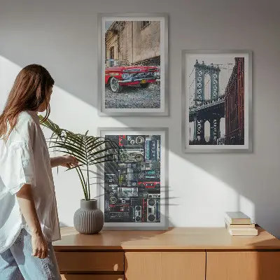 Juego de 3 cuadros de antiguo puente de Brooklyn con estilo retro