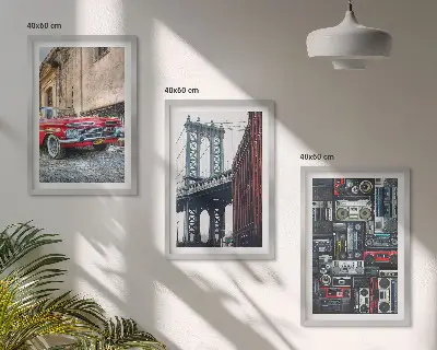 Juego de 3 cuadros de antiguo puente de Brooklyn con estilo retro