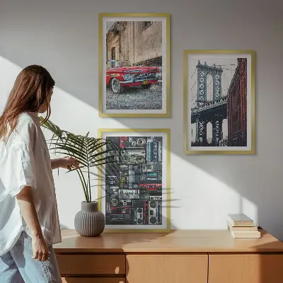 Juego de 3 cuadros de antiguo puente de Brooklyn con estilo retro
