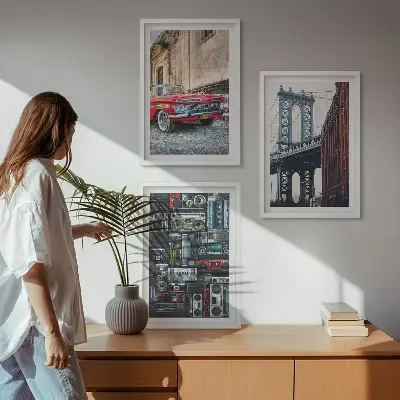 Juego de 3 cuadros de antiguo puente de Brooklyn con estilo retro