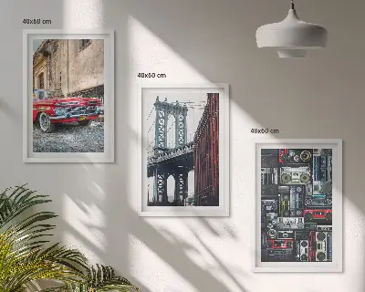 Juego de 3 cuadros de antiguo puente de Brooklyn con estilo retro