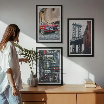Juego de 3 cuadros de antiguo puente de Brooklyn con estilo retro