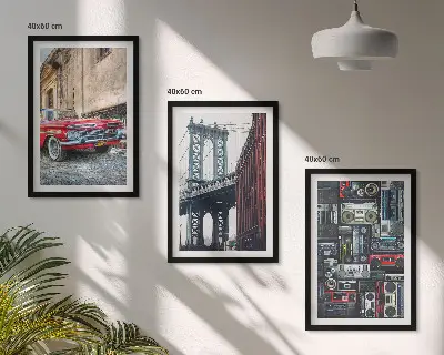 Juego de 3 cuadros de antiguo puente de Brooklyn con estilo retro