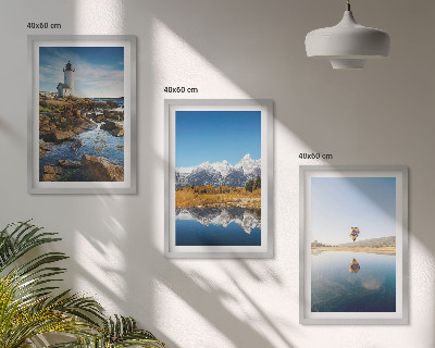 Set de 3 cuadros para salón Vistas de la naturaleza, faro, montañas, globo