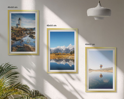 Set de 3 cuadros para salón Vistas de la naturaleza, faro, montañas, globo