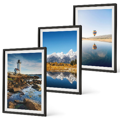 Set de 3 cuadros para salón Vistas de la naturaleza, faro, montañas, globo