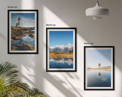 Set de 3 cuadros para salón Vistas de la naturaleza, faro, montañas, globo