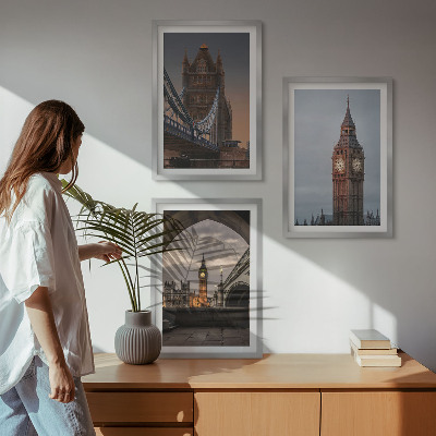 Juego de 3 cuadros Reloj Big Ben del Puente de Londres