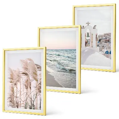 Set de 3 cuadros para salón con diseño de plantas, olas del mar, vistas y casas