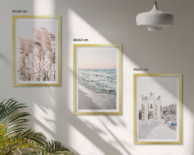 Set de 3 cuadros para salón Plantas, olas del mar, vista, casas